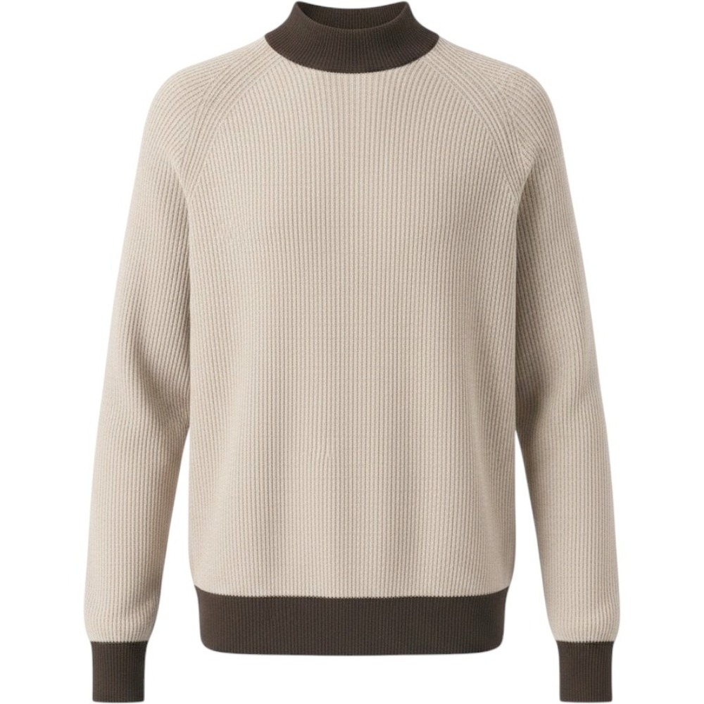 Saks‎ Fifth Avenue Modern Beige Ribbed Wool Cashmere Sweater L FL2053217 - firm
